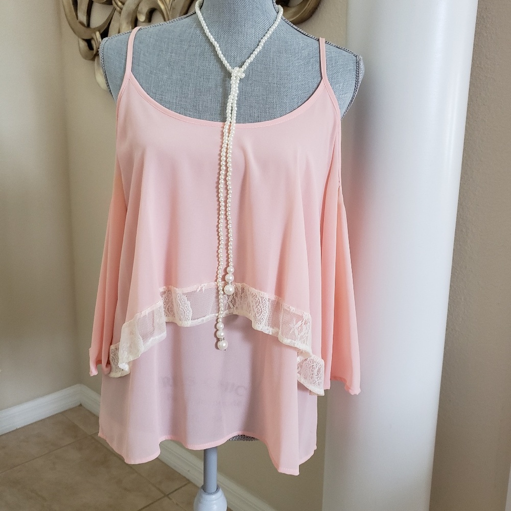 Paper Crane peach layered bell sleeve top